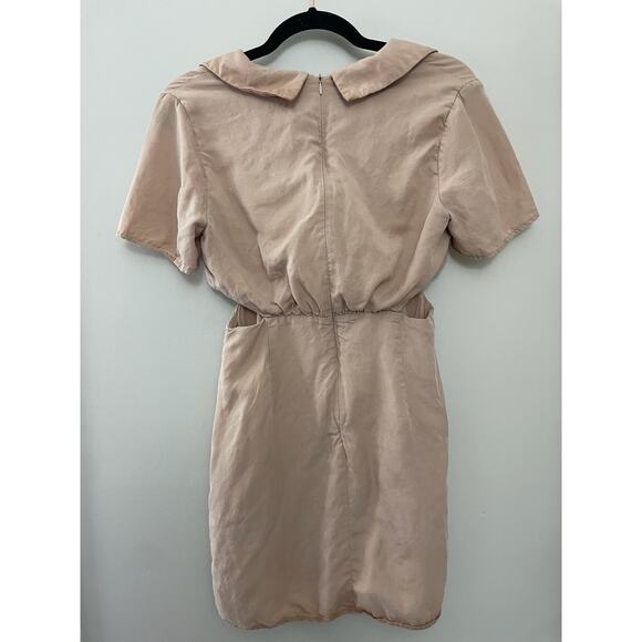 Lelis Vivian Minimalist Neutral Beige Taupe Cut Out Mini Dress Size Small - Picture 9 of 12